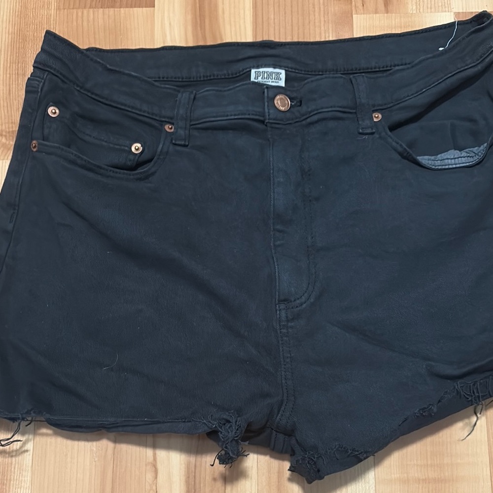 PINK Victoria's Secret Black Jean Shorts Distressed Style